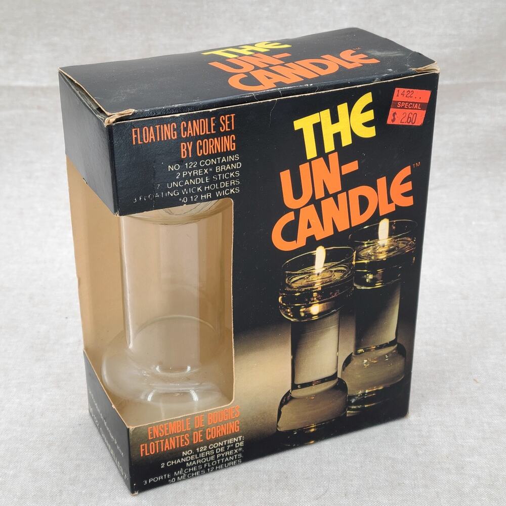 The Un-Candle 7" Set NO. 122 Corning Pyrex Glass NOS New Floating Candles NIB